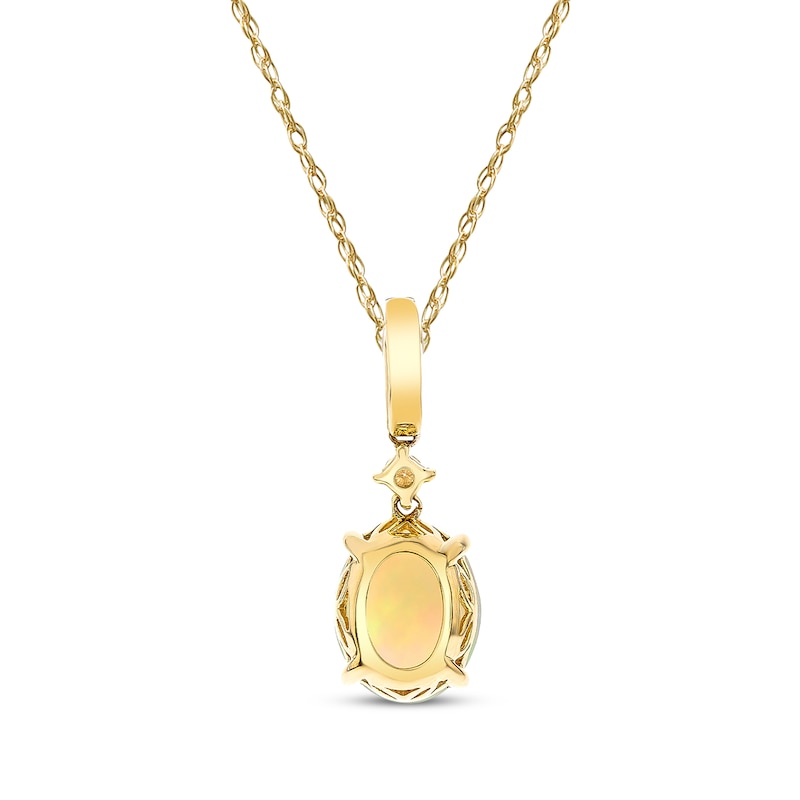 Main Image 3 of Oval-Cut Opal & Diamond Necklace 1/10 ct tw 10K Yellow Gold 18"