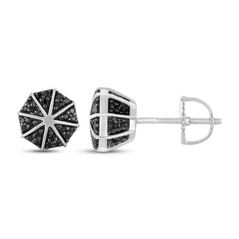 Main Image 3 of Men's Black Diamond Octagon Stud Earrings 1/4 ct tw Sterling Silver