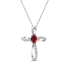 Thumbnail Image 1 of Oval-Cut Garnet & Diamond Looping Cross Necklace 1/10 ct tw 10K White Gold 18"