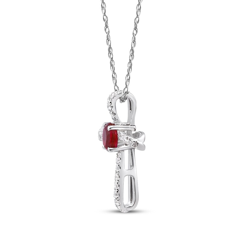 Main Image 2 of Oval-Cut Garnet & Diamond Looping Cross Necklace 1/10 ct tw 10K White Gold 18"