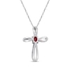 Thumbnail Image 3 of Oval-Cut Garnet & Diamond Looping Cross Necklace 1/10 ct tw 10K White Gold 18"