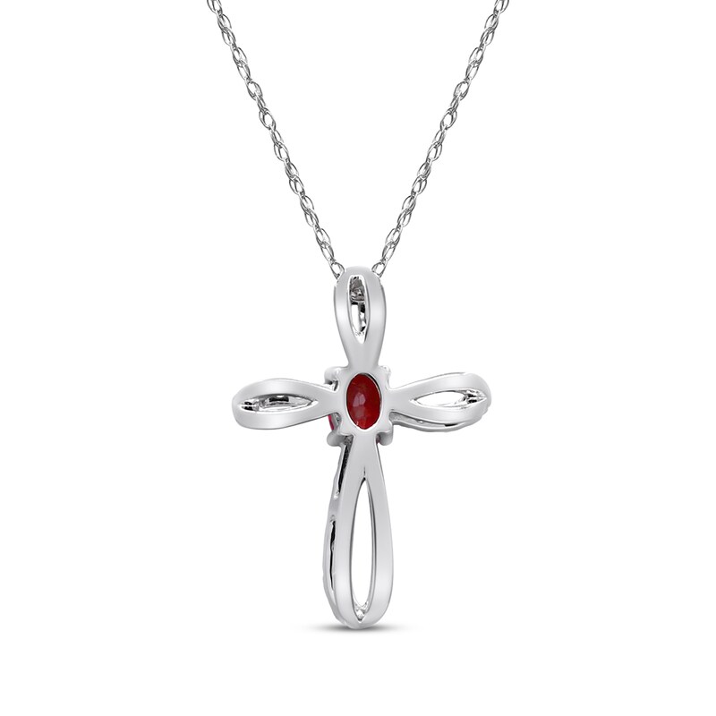 Main Image 3 of Oval-Cut Garnet & Diamond Looping Cross Necklace 1/10 ct tw 10K White Gold 18"