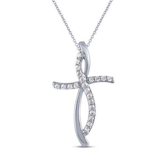 Diamond Curve Cross Necklace 1/6 ct tw Sterling Silver