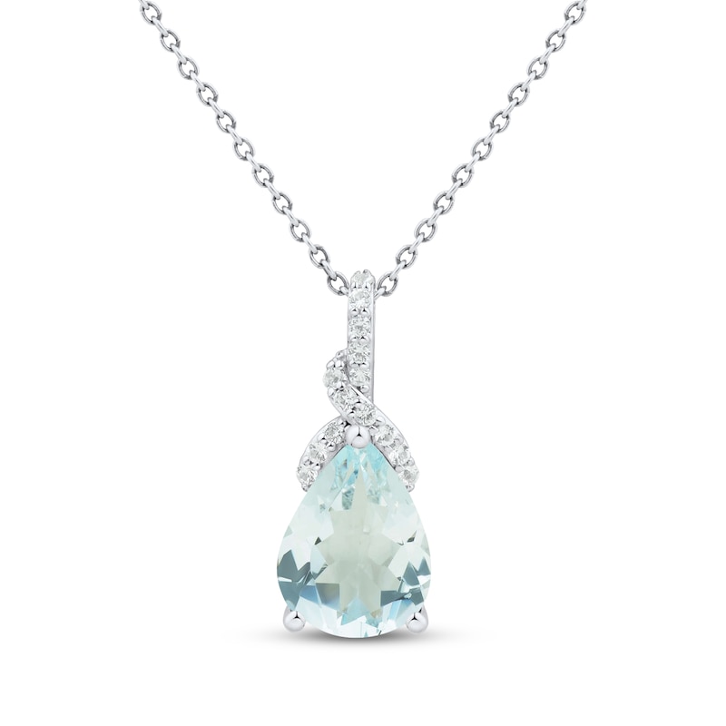 Main Image 1 of Pear-Shaped Aquamarine & White Lab-Created Sapphire Drop Necklace Sterling Silver 18"