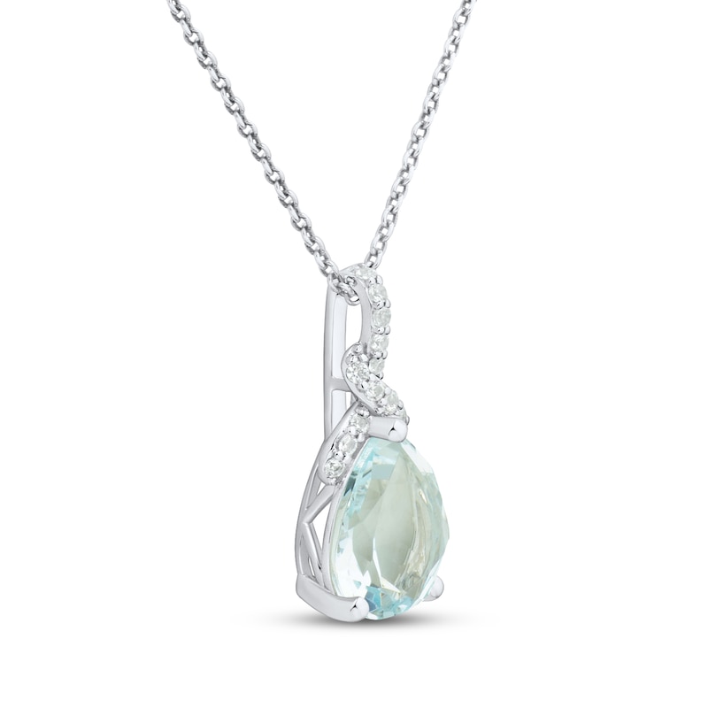Main Image 2 of Pear-Shaped Aquamarine & White Lab-Created Sapphire Drop Necklace Sterling Silver 18"