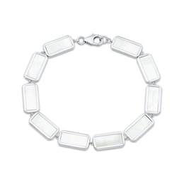 Mother-of-Pearl Rectangle Link Bracelet Sterling Silver 7.5"