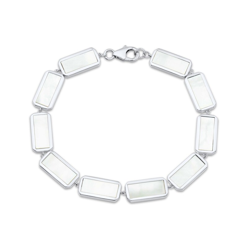 Main Image 1 of Mother-of-Pearl Rectangle Link Bracelet Sterling Silver 7.5"