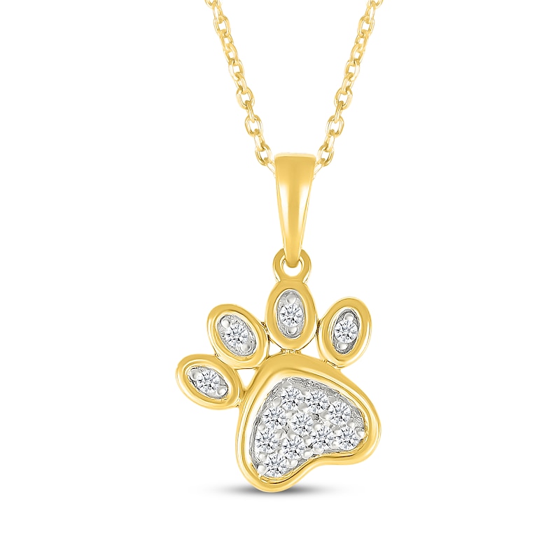 Main Image 1 of Diamond Paw Print Necklace 1/15 ct tw 10K Yellow Gold 18"