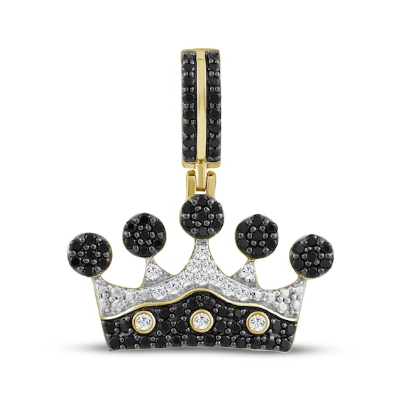 Men's Black & White Diamond Crown Charm 1 ct tw 10K Yellow Gold