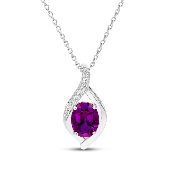 Oval-Cut Amethyst & White Lab-Created Sapphire Necklace Sterling Silver 18"