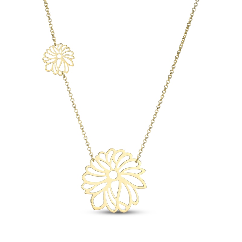 Main Image 3 of Flower Outline Station Necklace 18K Yellow Gold-Plated Sterling Silver 18"