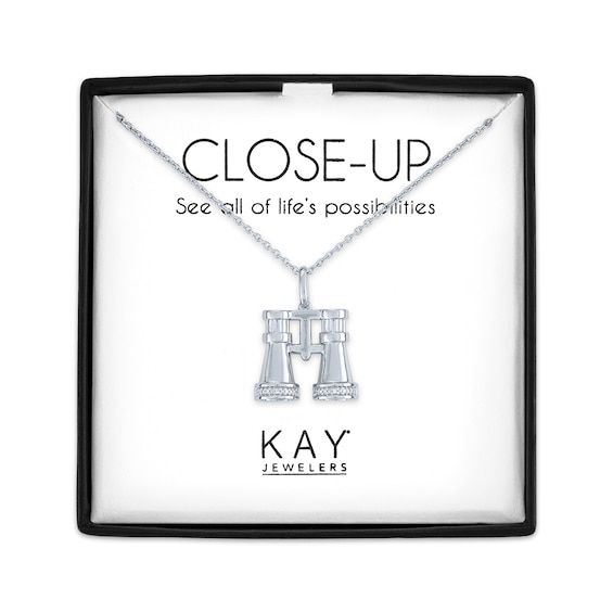 Binoculars Necklace with Diamond Accents Sterling Silver 18"