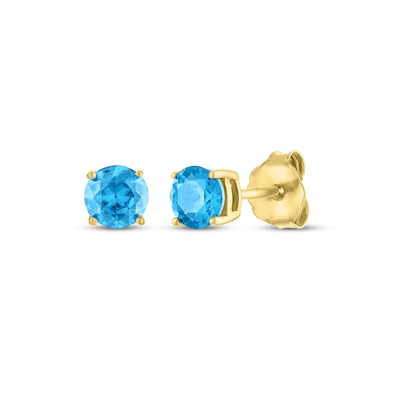 Swiss Blue Topaz Solitaire Stud Earrings 10K Yellow Gold