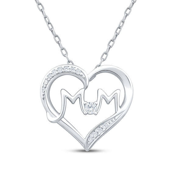 Diamond "Mom" Heart Necklace 1/15 ct tw Sterling Silver 18"
