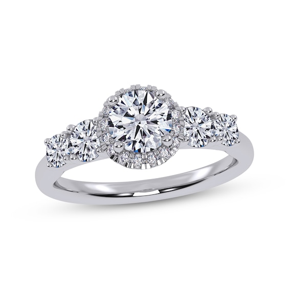 Adore Round-Cut Diamond Halo Five-Stone Engagement Ring 1 ct tw 14K White Gold