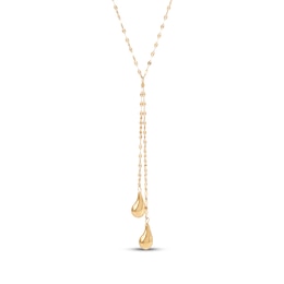 Double Teardrop Lariat Necklace Hollow 10K Yellow Gold 17"