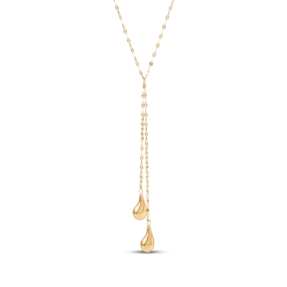Double Teardrop Lariat Necklace Hollow 10K Yellow Gold 17"