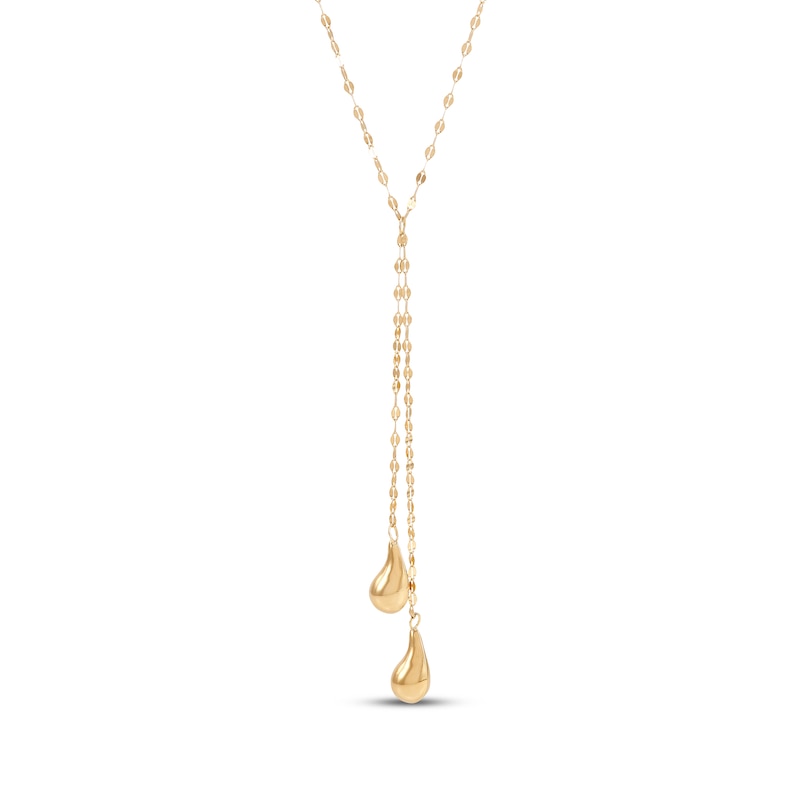 Main Image 1 of Double Teardrop Lariat Necklace Hollow 10K Yellow Gold 17"
