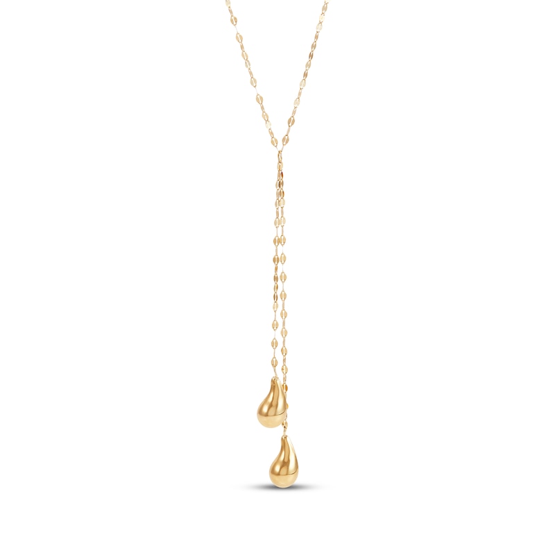 Main Image 2 of Double Teardrop Lariat Necklace Hollow 10K Yellow Gold 17"
