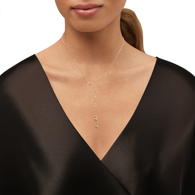Main Image 4 of Double Teardrop Lariat Necklace Hollow 10K Yellow Gold 17"