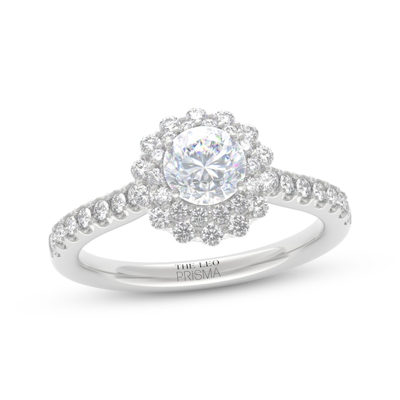THE LEO Prisma Diamond Round-Cut Double Scallop Halo Engagement Ring 1 ct tw 14K White Gold