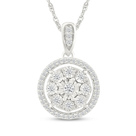 Multi-Diamond Circle Halo Necklace 1/4 ct tw Sterling Silver 18"