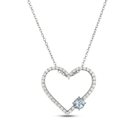 Aquamarine & White Lab-Created Sapphire Heart Necklace Sterling Silver 18"