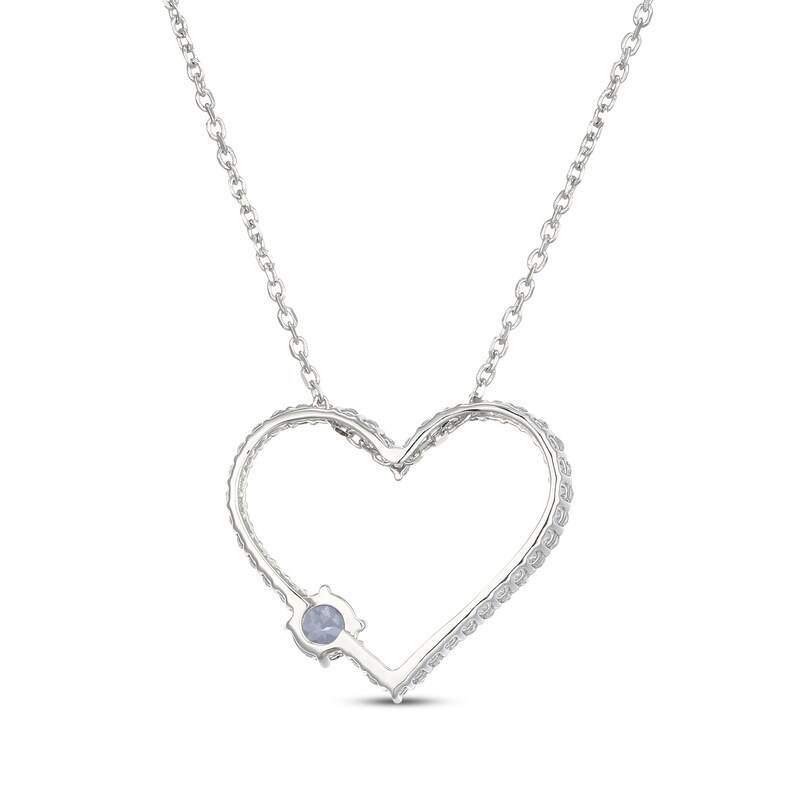 Main Image 3 of Aquamarine & White Lab-Created Sapphire Heart Necklace Sterling Silver 18"