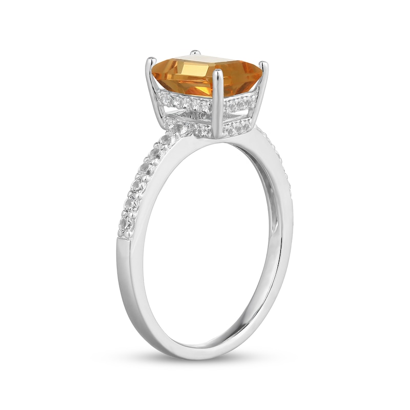 Main Image 2 of Emerald-Cut Citrine & White Lab-Created Sapphire Hidden Halo Ring Sterling Silver