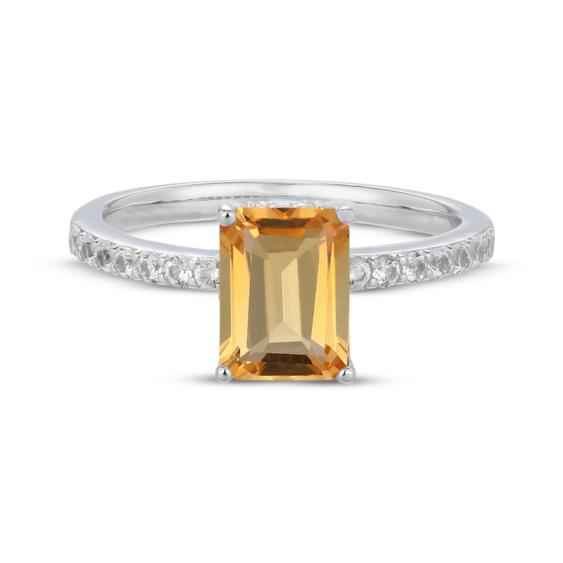 Main Image 3 of Emerald-Cut Citrine & White Lab-Created Sapphire Hidden Halo Ring Sterling Silver