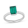 Thumbnail Image 1 of Emerald-Cut Lab-Created Emerald & White Lab-Created Sapphire Hidden Halo Ring Sterling Silver