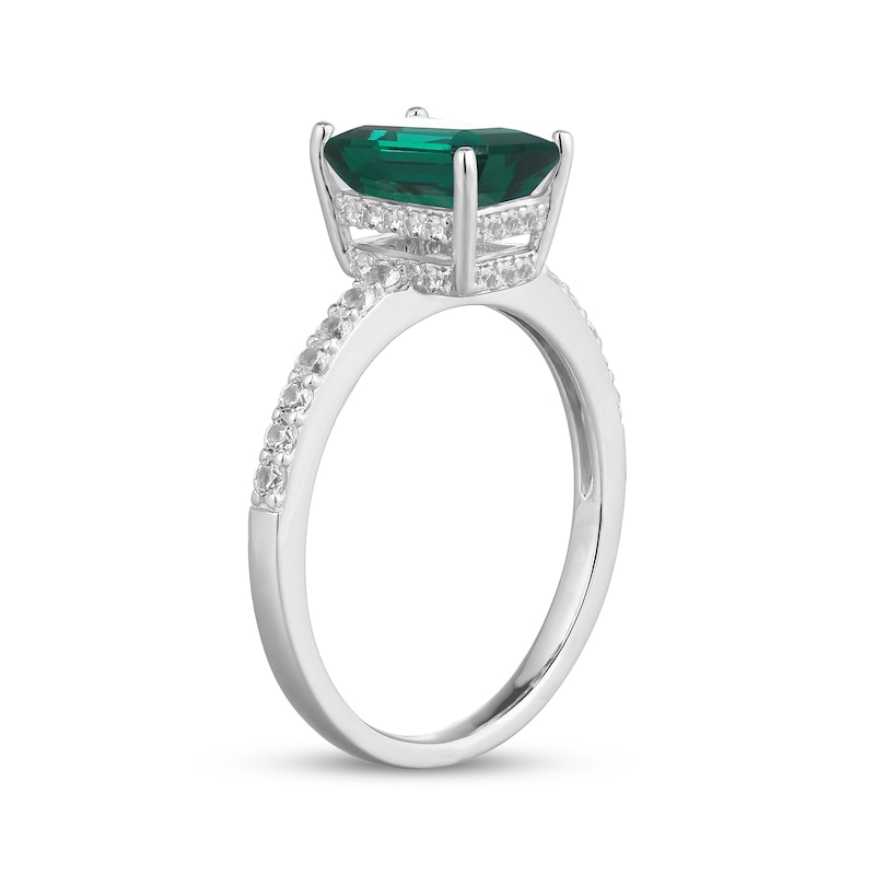 Main Image 2 of Emerald-Cut Lab-Created Emerald & White Lab-Created Sapphire Hidden Halo Ring Sterling Silver