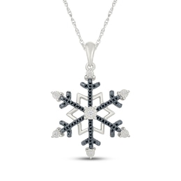 Black & White Diamond Snowflake Necklace 1/10 ct tw Sterling Silver 18"