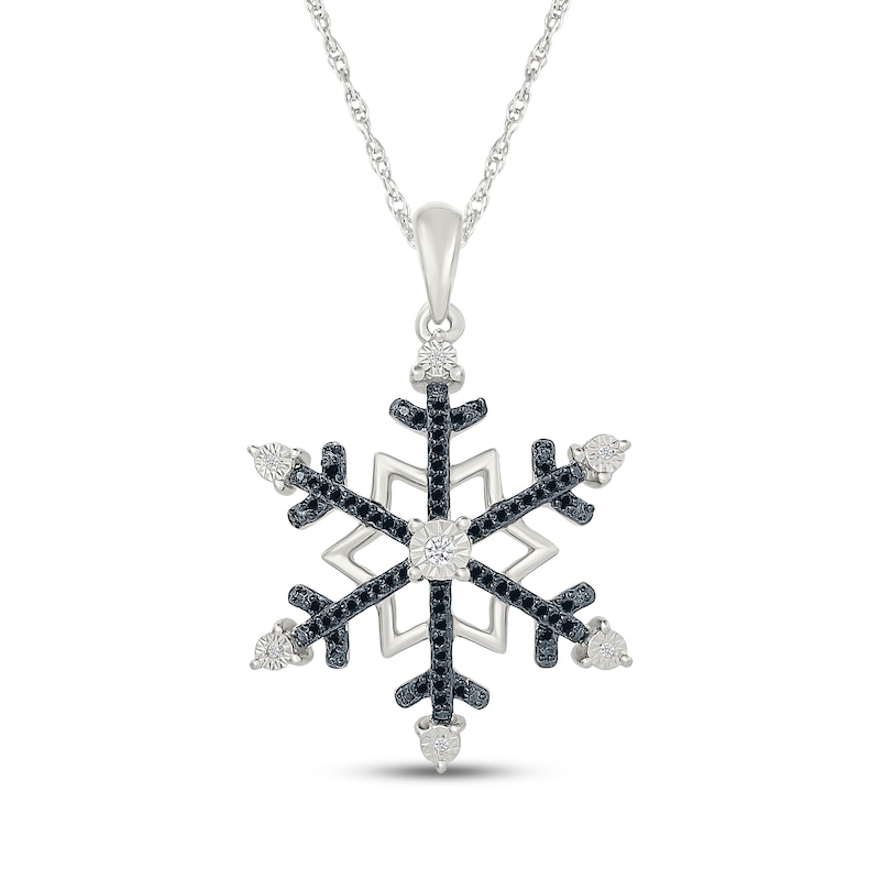 Main Image 1 of Black & White Diamond Snowflake Necklace 1/10 ct tw Sterling Silver 18"