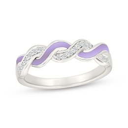 Diamond & Light Purple Enamel Twist Fashion Ring 1/10 ct tw Sterling Silver