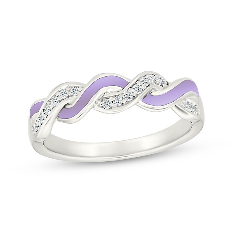 Main Image 1 of Diamond & Light Purple Enamel Twist Fashion Ring 1/10 ct tw Sterling Silver