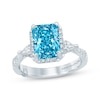 Thumbnail Image 1 of Monique Lhuillier Bliss Radiant-Cut Blue & White Lab-Grown Diamond Engagement Ring 2-3/4 ct tw 18K White Gold