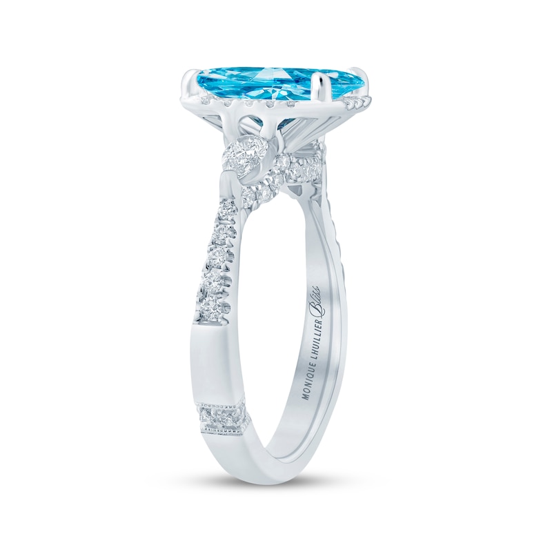 Main Image 2 of Monique Lhuillier Bliss Radiant-Cut Blue & White Lab-Grown Diamond Engagement Ring 2-3/4 ct tw 18K White Gold