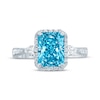 Thumbnail Image 4 of Monique Lhuillier Bliss Radiant-Cut Blue & White Lab-Grown Diamond Engagement Ring 2-3/4 ct tw 18K White Gold