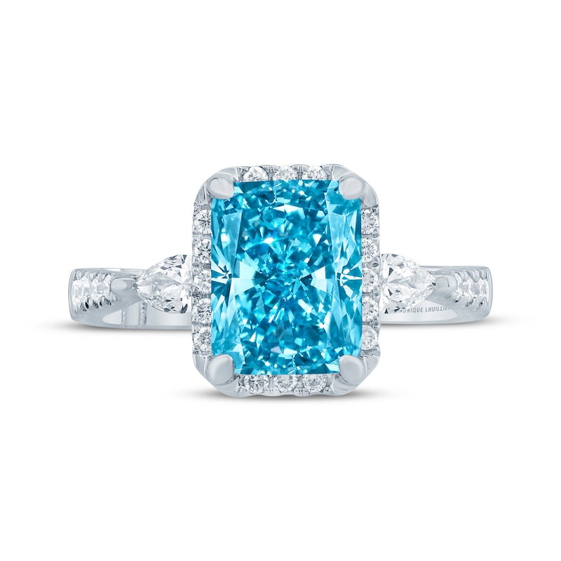 Main Image 4 of Monique Lhuillier Bliss Radiant-Cut Blue & White Lab-Grown Diamond Engagement Ring 2-3/4 ct tw 18K White Gold