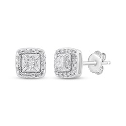 Princess-Cut Diamond Cushion Halo Stud Earrings 3/8 ct tw 10K White Gold