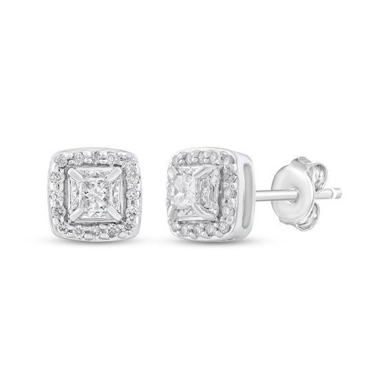 Princess-Cut Diamond Cushion Halo Stud Earrings 3/8 ct tw 10K White Gold