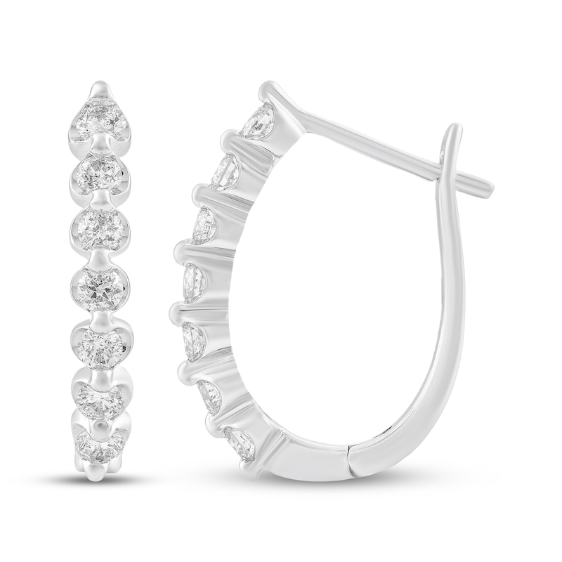 Main Image 3 of Diamond Scalloped Hoop Earrings 3/8 ct tw 10K White Gold