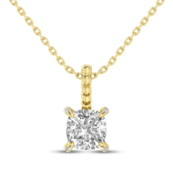 Cushion-Cut White Lab-Created Sapphire & Diamond Accent Necklace 10K Yellow Gold 18"