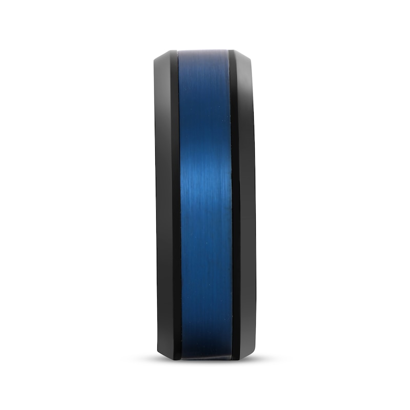 Main Image 2 of Center Stripe Wedding Band Black & Blue Ion-Plated Tungsten Carbide 8mm