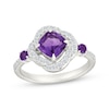 Thumbnail Image 1 of Cushion-Cut Amethyst & White Lab-Created Sapphire Swirl Halo Ring Sterling Silver