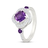 Thumbnail Image 2 of Cushion-Cut Amethyst & White Lab-Created Sapphire Swirl Halo Ring Sterling Silver