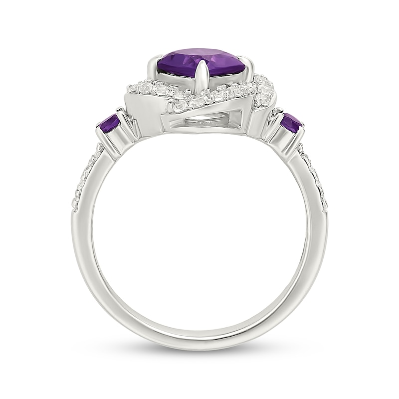 Main Image 3 of Cushion-Cut Amethyst & White Lab-Created Sapphire Swirl Halo Ring Sterling Silver