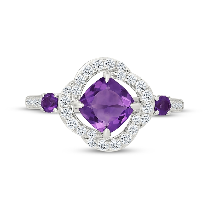 Main Image 4 of Cushion-Cut Amethyst & White Lab-Created Sapphire Swirl Halo Ring Sterling Silver