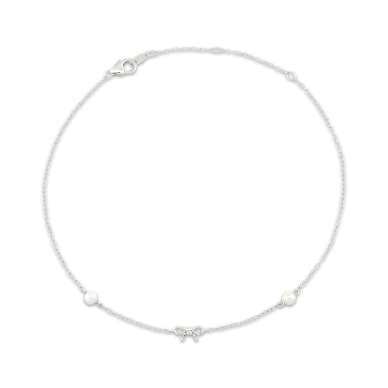 Main Image 1 of Cultured Pearl & Bow Anklet Sterling Silver